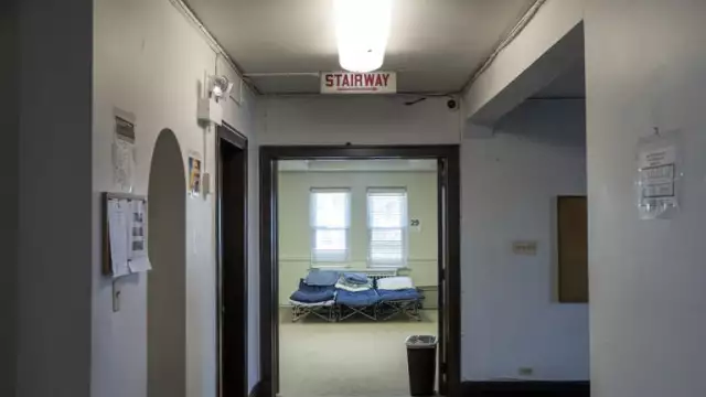 A view inside the migrant family housing shelter at the former St. Bartholomew school and convent in Portage Park in Chicago.