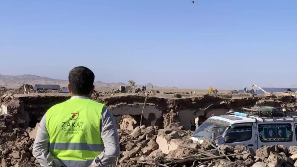 Our field team member looks over damage of the earthquake in Herat, Afghanistan.