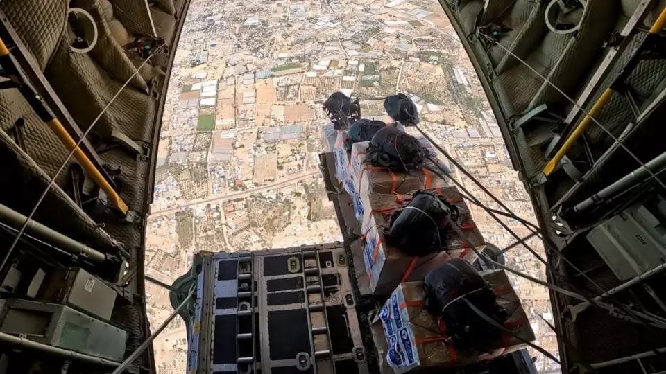 Our rice packages above Gaza, Palestine make their way to hungry families during their time of need.