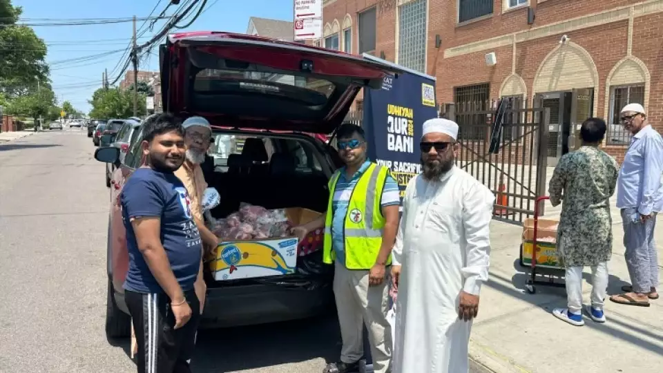 Zakat foundation's Qurbani meat distribution at Jamaica Muslim Center, New York